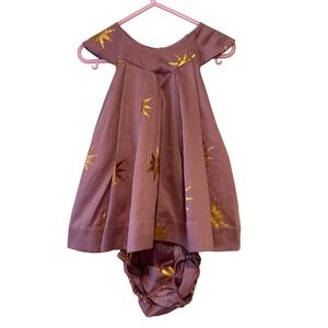 Tea‎ Collection Baby Girl Dress with Bloomers Sz 9-12M Pink Gold Scandi Star NWT
